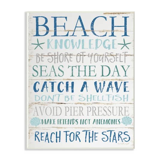 Stupell Industries Beach Knowledge Planked Wall Art Plaque